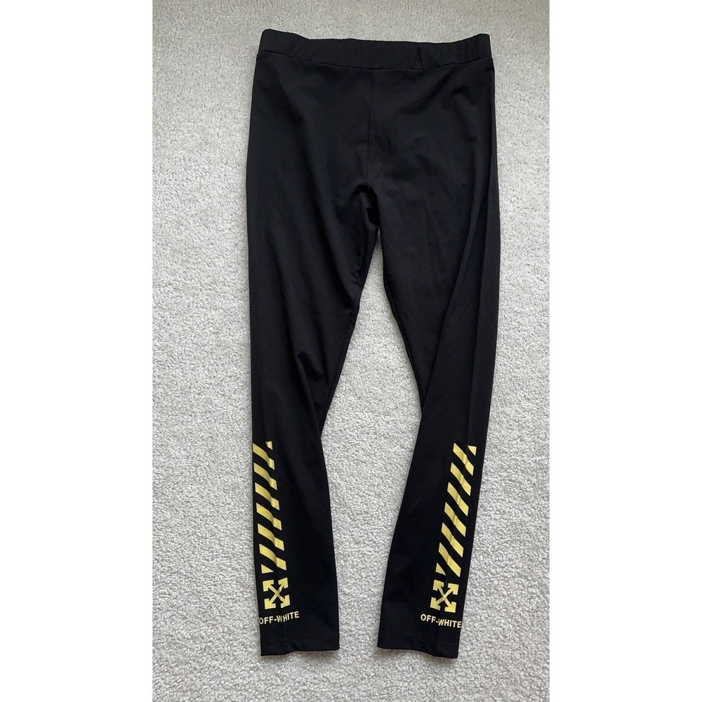 $255 NWT Off-White c/o Virgil Abloh Women's Yellow Logo LEGGINGS Size Large